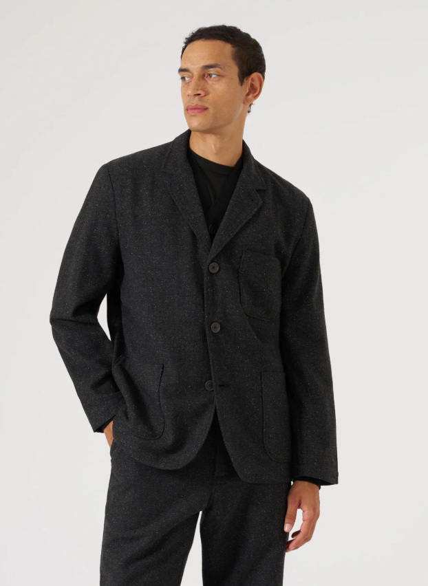 M Salt N Pepper Tweed Three Button Jacket - UNIVERSAL WORKS - Black