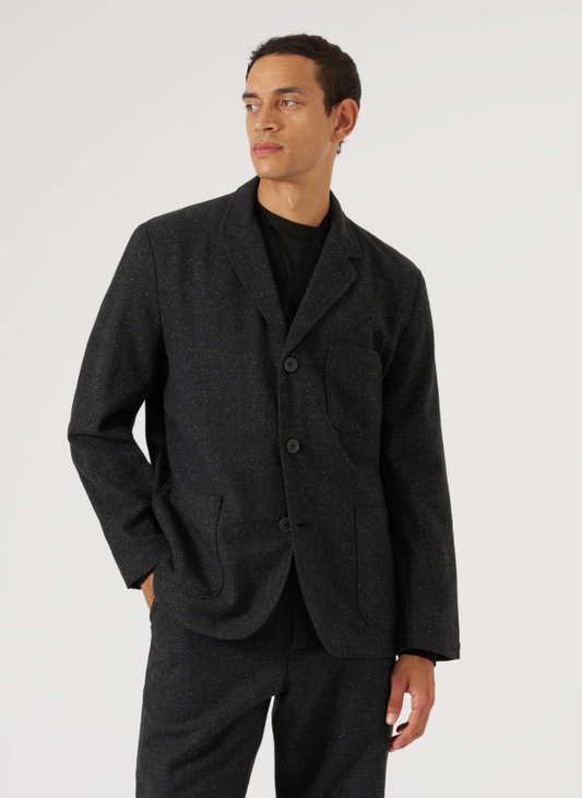 M Salt N Pepper Tweed Three Button Jacket - UNIVERSAL WORKS - Black