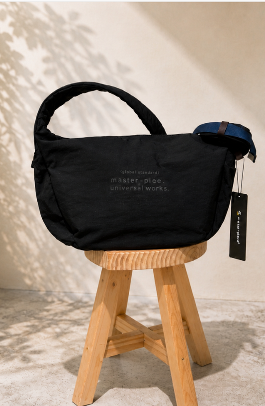 master-piece x Universal Works Black Medium Canvas Shoulder Bag